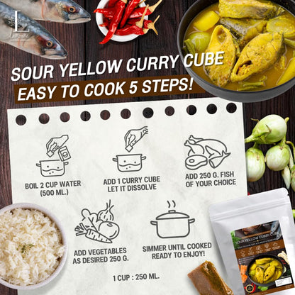 Yellow Sour Soup Cube – 40 g (1.41 oz) Authentic Southern Thai Paste Cube, Ready-to-Use Instant Curry Block, Spicy & Tangy Flavor, Single-Serve for 2 No Color, No MSG, No Preservatives Added (1)