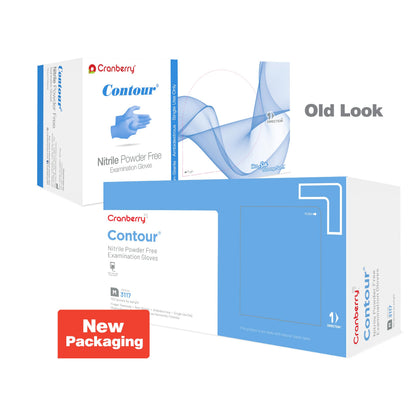 Cranberry USA CR3117 Contour Nitrile Powder Free Exam Gloves, Medium, Blue (Pack of 100)