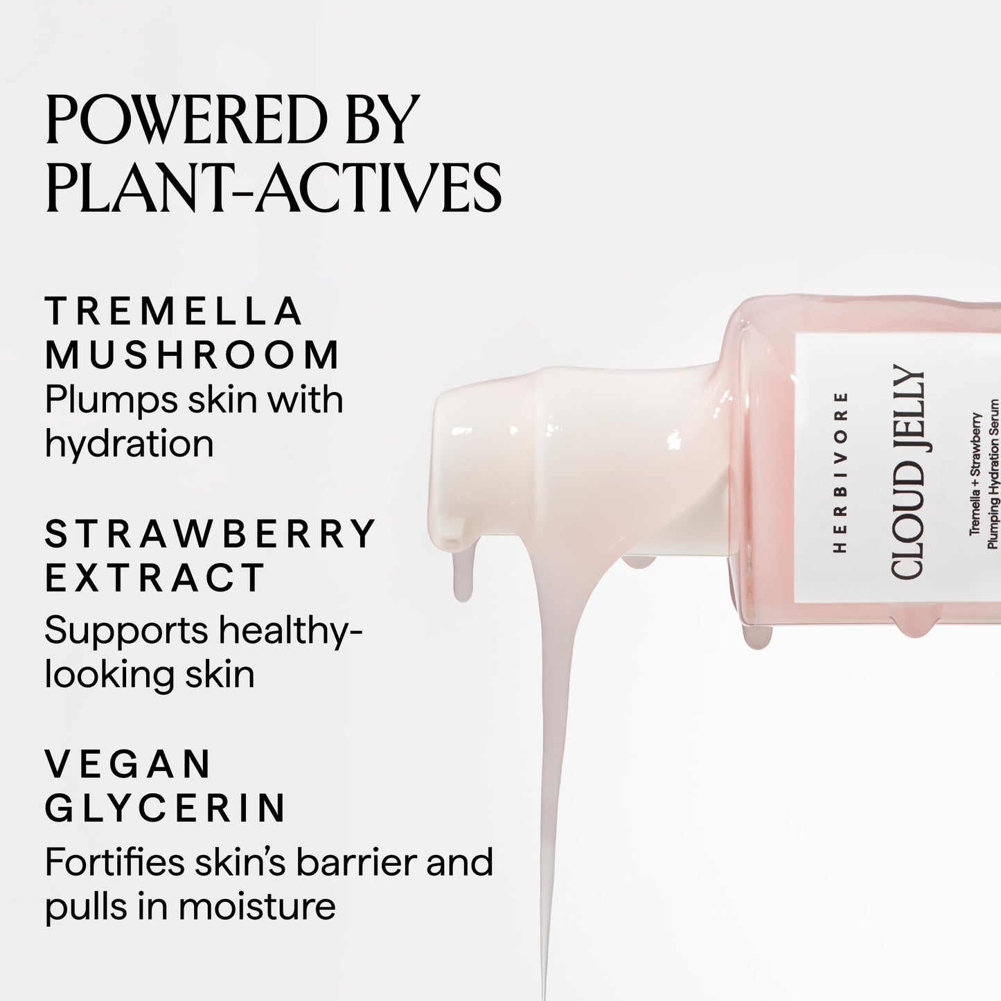 HERBIVORE Cloud Jelly Plumping Hydration Serum | Tremella Mushroom + Strawberry Extract, Lightweight, Deep Hydration for All Skin Types | Vegan, Plant-Based + Cruelty-Free, 30 mL / 1 oz