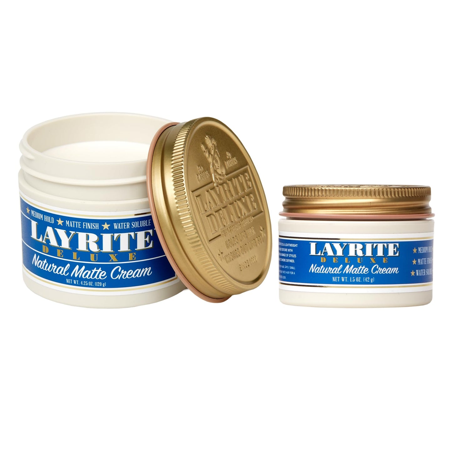 Layrite Deluxe Natural Matte Cream 4.25 oz and Natural Matte Cream 1.5 2 pack