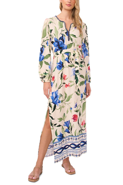 Vince Camuto Women's Double Side Slit V-Neck Long Sleeve Maxi Dress