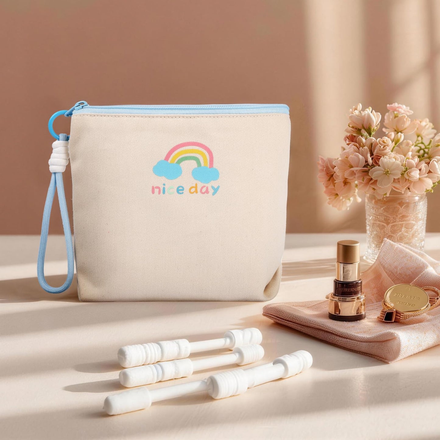 Canvas Period Pouch Soft First Period Kit Bag Small Discreet Menstrual Cup Pad Pouch Cute Sanitary Napkin Storage Bag Tampon Holder Multi-purpose Feminine Bag Blue