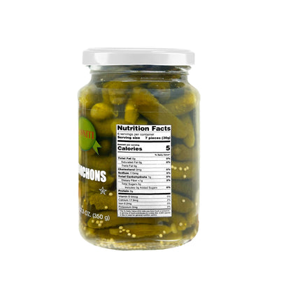 Sanniti Cornichons | Imported from Spain | Perfect for Charcuterie Boards, in a Salad, or as a Snack | Packed in Vinegar and Salt Brine, 12.3 oz (12.3 oz, 1, Count)