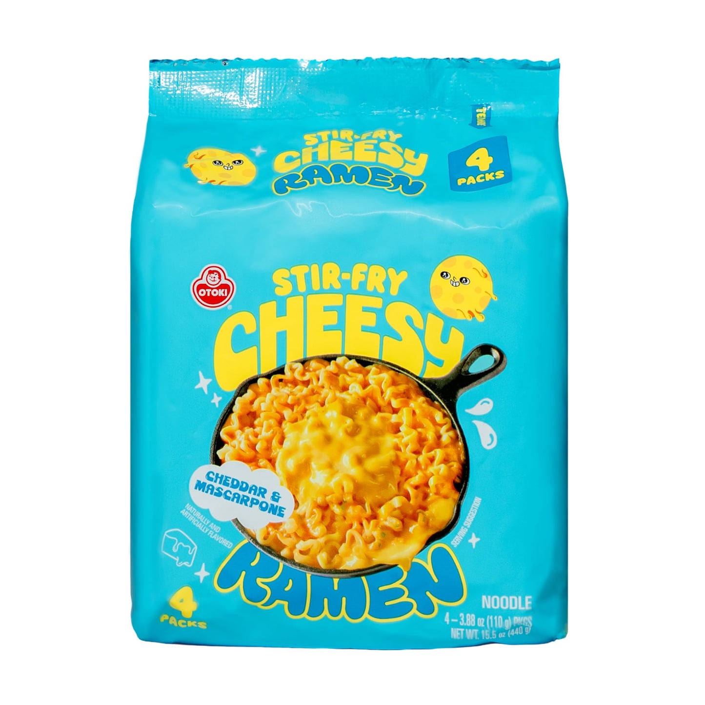 OTOKI Cheesy Ramen – Cheddar & Mascarpone Flavor | Creamy & Savory Stir-Fry Korean Instant Noodles | 3.88 oz (Pack of 4)