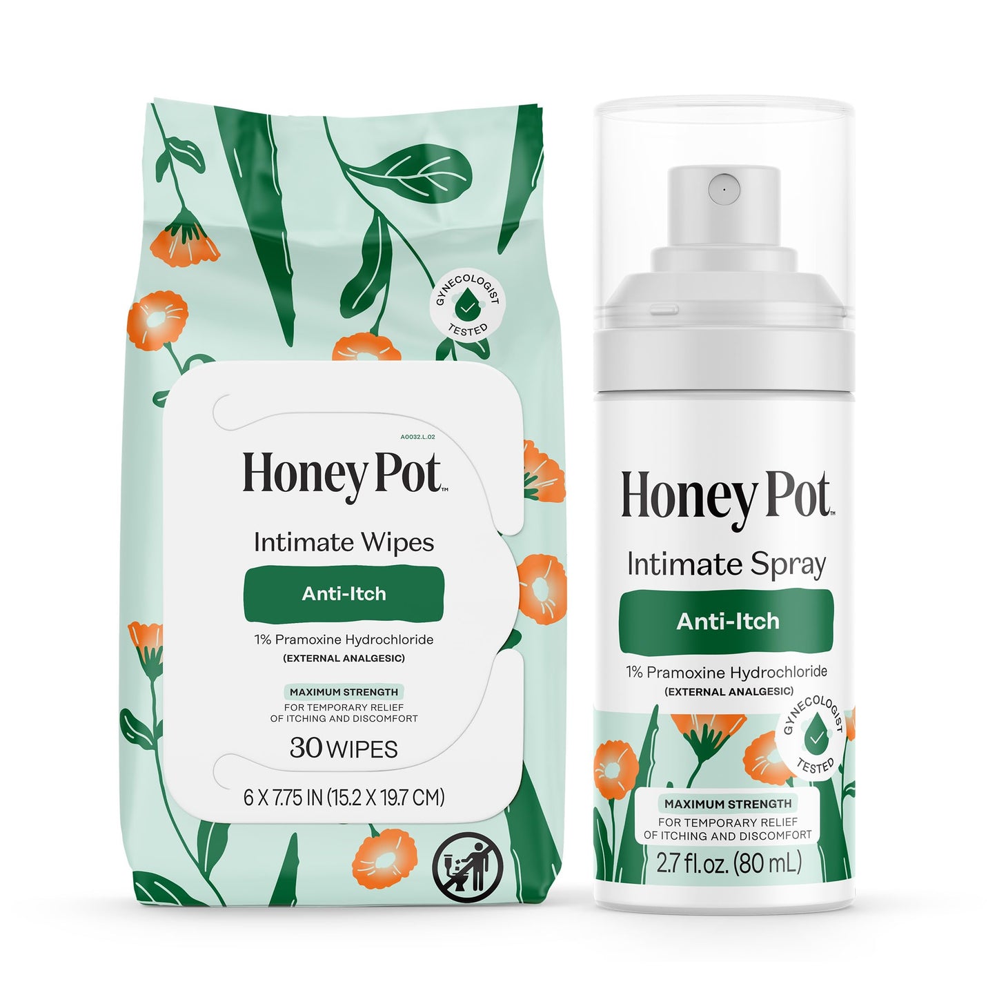 The Honey Pot Company - Feminine Anti-Itch Soothing Wipes & Anti-Itch Spray Bundle - At Home or On the Go Medicated Wipes & Spray to Relieve Itching & Discomfort - Maximum Strength - Feminine Care