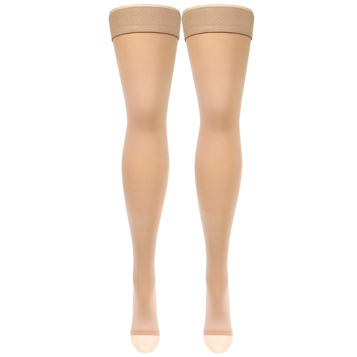 NuVein Medical Compression Stockings, 15-20 mmHg Support, Soft Comfort Microfiber, Thigh Length, Open Toe, Beige, Medium