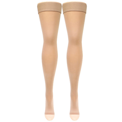 NuVein Medical Compression Stockings, 15-20 mmHg Support, Soft Comfort Microfiber, Thigh Length, Open Toe, Beige, Medium