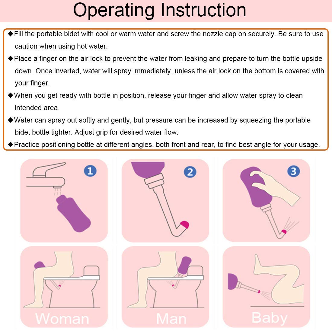 Wolfbeam Portable Hand-held Vulva and Anus Cleaner and Personal Health Vaginal Washing Container, Travel Urinal Spray Scrubber for Personal Hygiene (PG 2INQ 450ML)