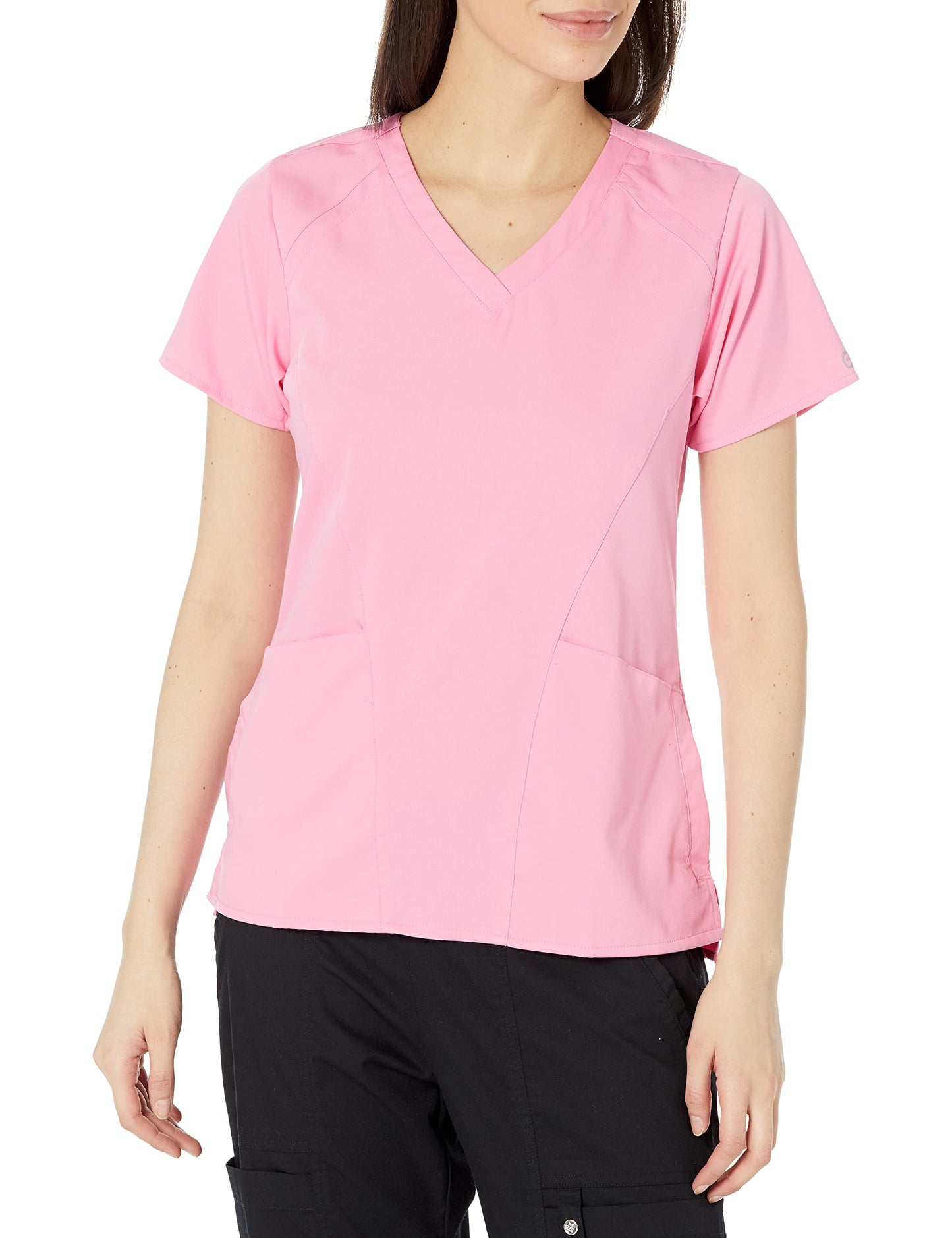WonderWink Womens 4 Pocket V-Neck Top Medical Scrubs Shirt, Pink Blossom, 3X US