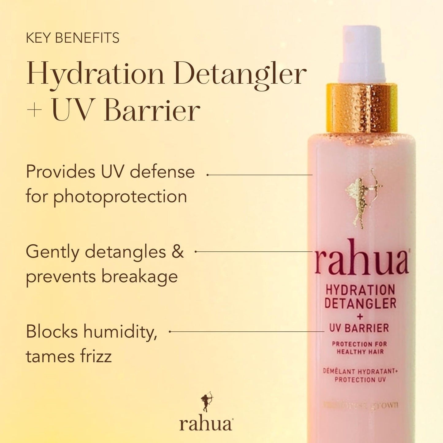 Rahua Hydration Detangler Spray + UV Barrier, Vegan Leave In Hair Spray, Conditioner for Added Shine, Damage Protection, Humidity & Frizz Control, Oil, Morete & Mango, All Hair Types, 6.5 Fl Oz