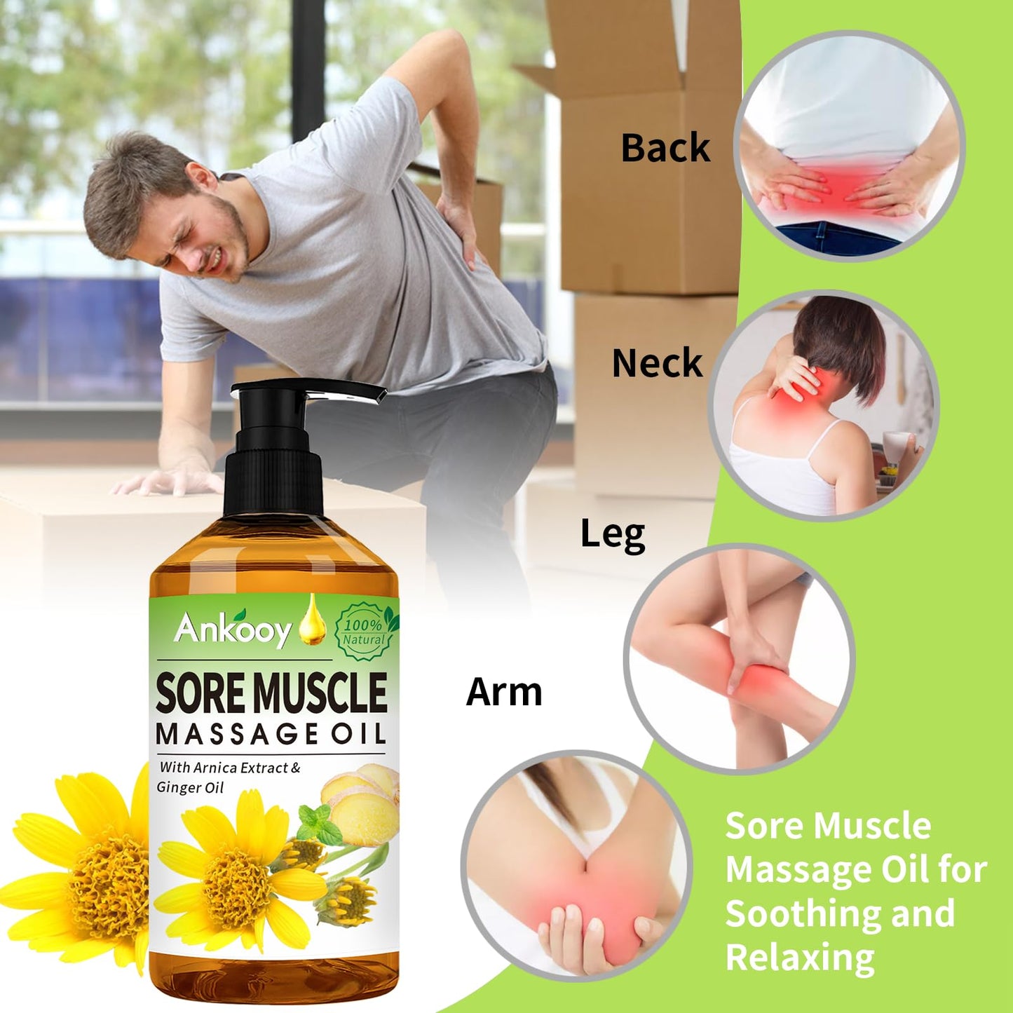 3 Pack Massage Oil for Massage Therapy,Sore Muscle Arnica Oil & Relaxing Lavender Oil & Ginger Oil Lymphatic Drainage & Massage Ball,Easter Basket Stuffers for Adults,Easter Gifts for Men Women