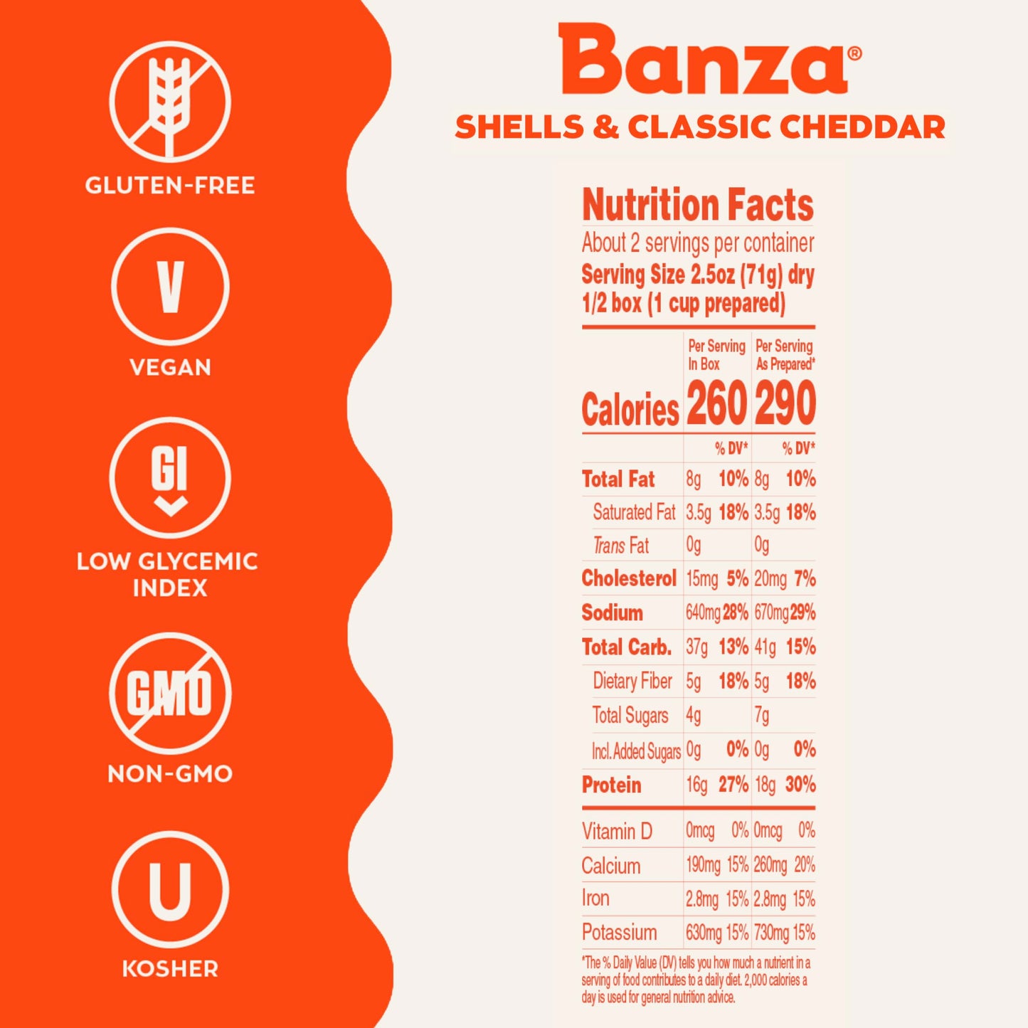 Banza Shells & Classic Cheddar Mac and Cheese - High Protein, Gluten Free, and Lower Carb Protein Mac and Cheese - 5.5oz