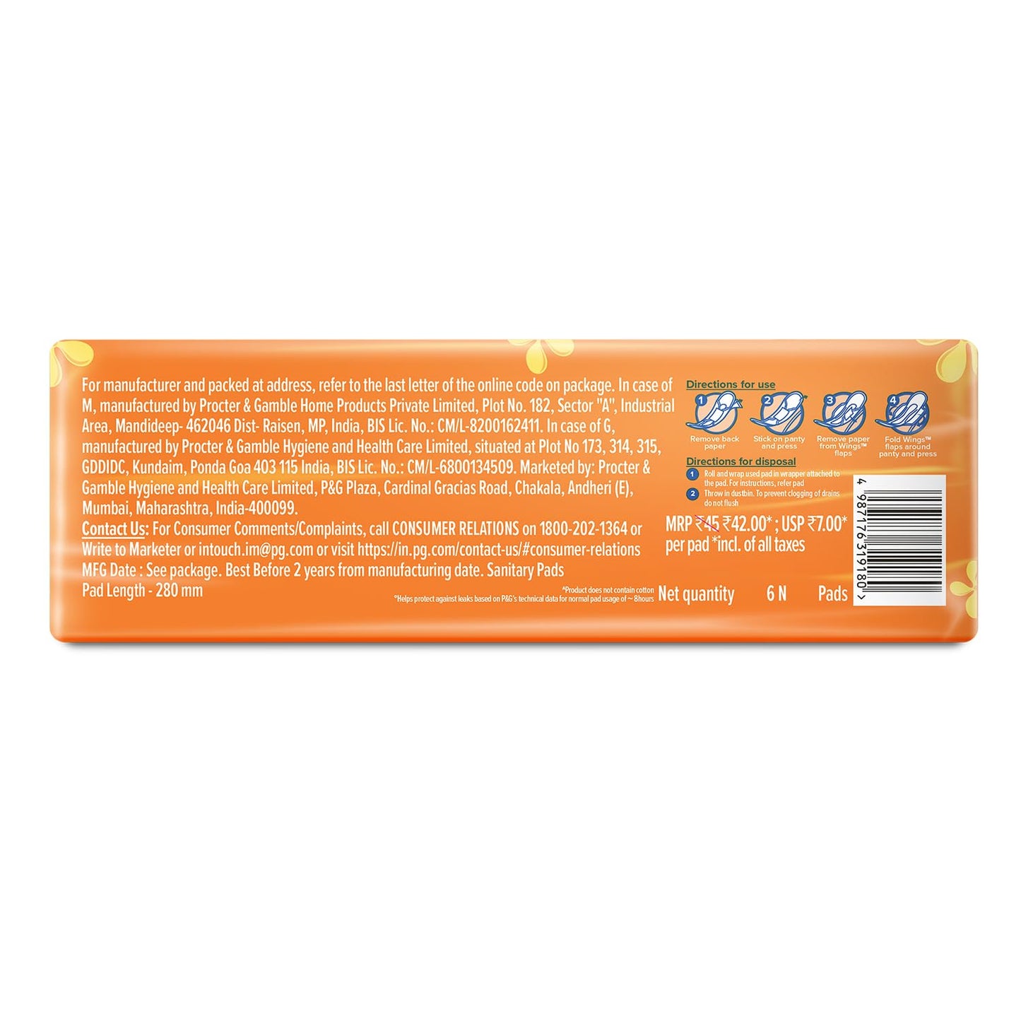 Whisper Choice Sanitary Pads for Women, XL 6 Napkins