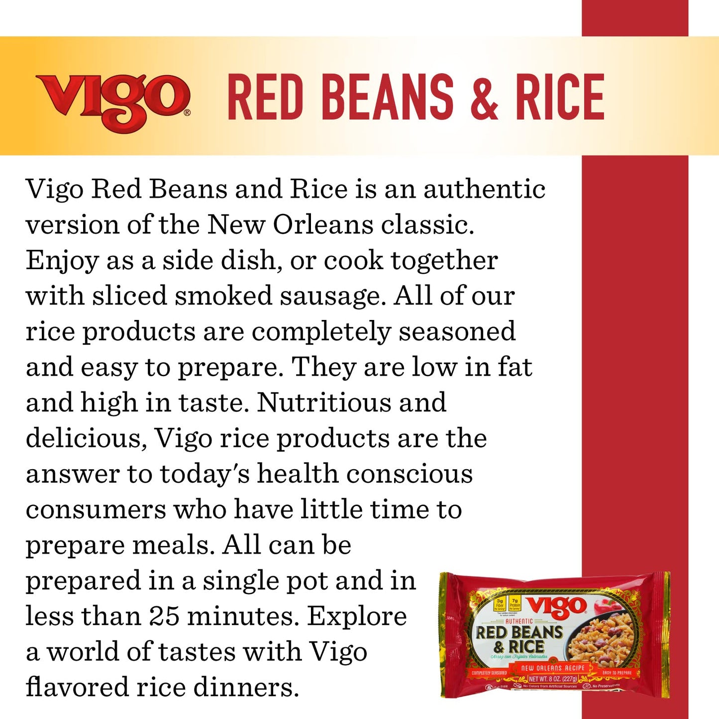 Vigo Authentic Red Beans & Rice, Low Fat, 8oz (Red Beans & Rice, Pack of 12)