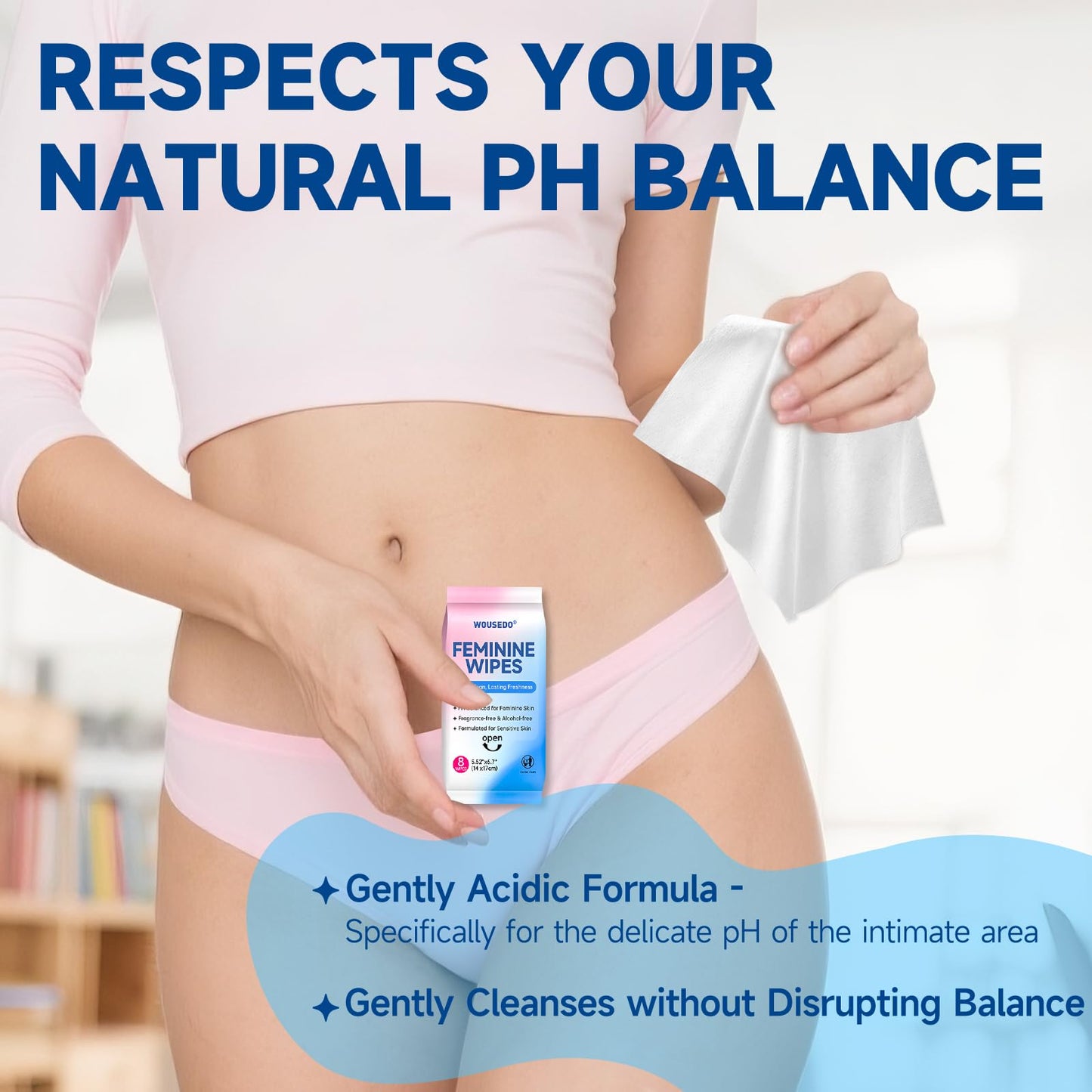 Feminine Hygiene Wipes for Women, pH Balanced & Hypoallergenic Intimate Wipes, Alcohol-Free, Gentle Female Personal Wipes, Convenient Mini Packs for Daily Use & On-The-Go，64 Wipes (Pack of 8)