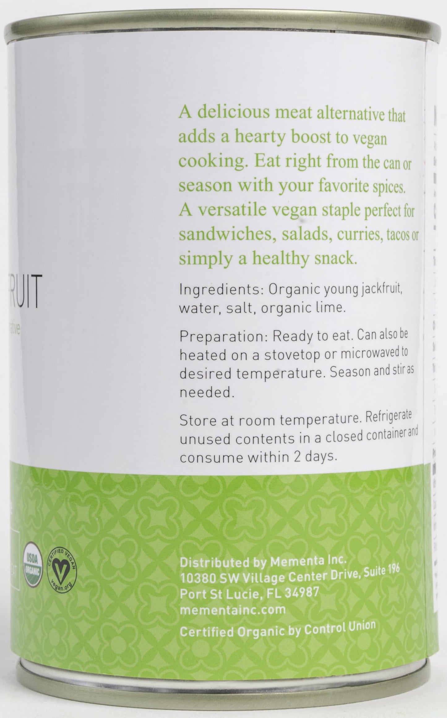 Mementa Inc Organic Young Jackfruit in Brine, 14.1 oz (Pack of 3) - Vegan Meat Alternative, Plant Based Meat, Jackfruit Canned Plain with Lime, Perfect for Healthy Vegan Dishes