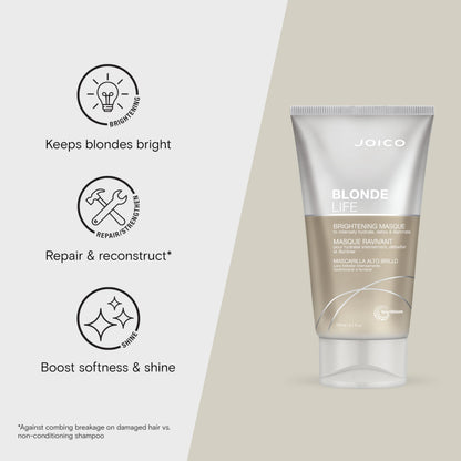 Joico Blonde Life Brightening Masque | For Blonde Hair | Instant Hydration | Neutralize Chlorine & Detoxify Hair | Add Softness & Smoothness | Sulfate Free | Fortified With Monoi & Tamanu Oil