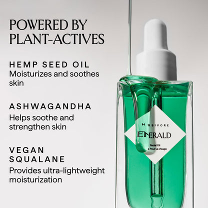 HERBIVORE Emerald Facial Oil | Calming & Soothing for Stressed Skin | Deeply Hydrating with Squalane & Ashwagandha, Safe for Blemish Prone Skin, Vegan