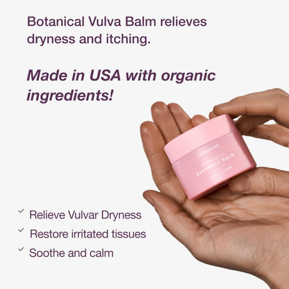 Vaginal Dryness Relief. Made in USA. Vulva Natural Balm. Menopausal Support. Safe for Hormones, 12 Organic Ingredients