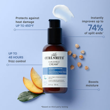 CURLSMITH CurlShield Cream - Multi-Benefit Heat Protection Cream, For Dry Styling - For All Curls, Coils & Waves (4.4 oz)