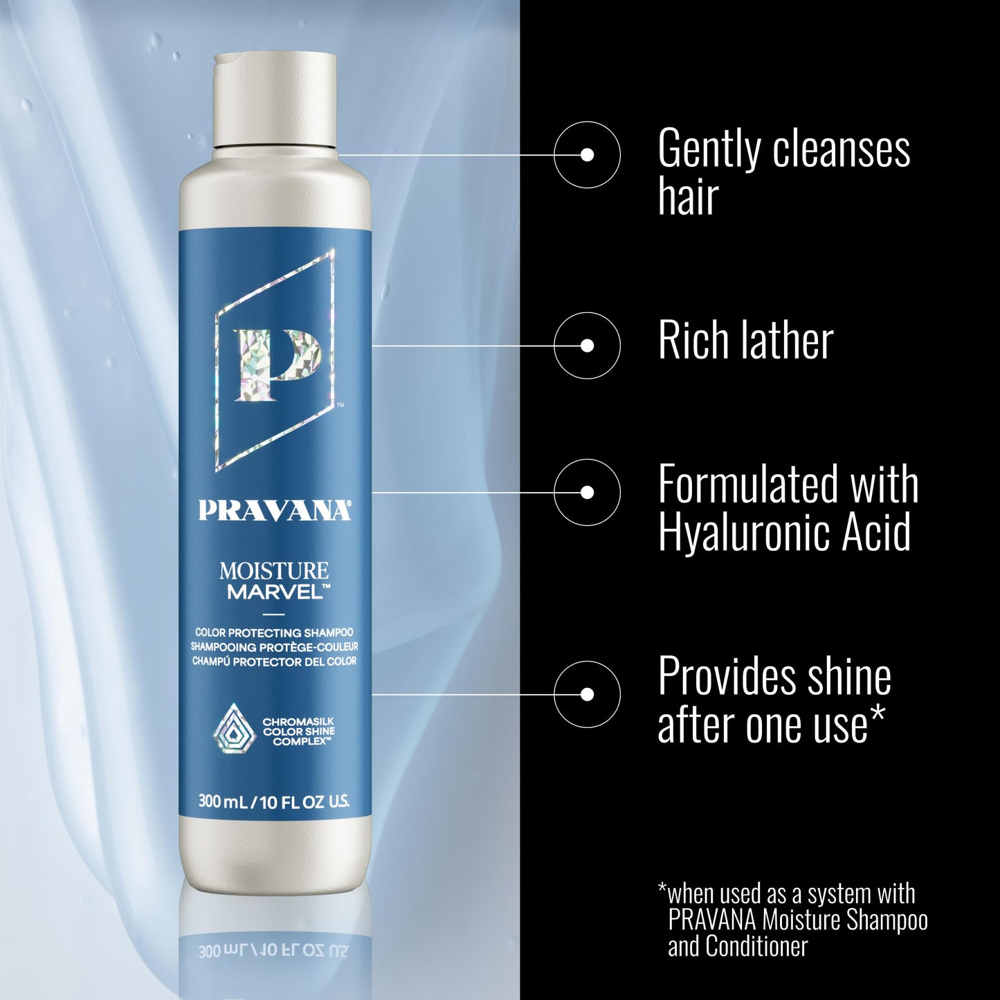 Pravana Moisture Marvel Shampoo | Nourishes, Hydrates, Moisturizes | For Dry, Color Treated Hair | Hyaluronic Acid Formula | Chromasilk Enhances Shine & Protection | Vegan Cruelty-Free | Paraben Free