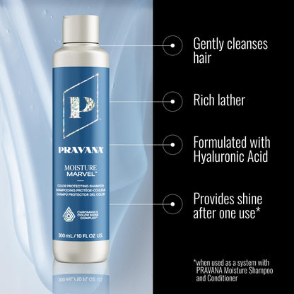 Pravana Moisture Marvel Shampoo | Nourishes, Hydrates, Moisturizes | For Dry, Color Treated Hair | Hyaluronic Acid Formula | Chromasilk Enhances Shine & Protection | Vegan Cruelty-Free | Paraben Free