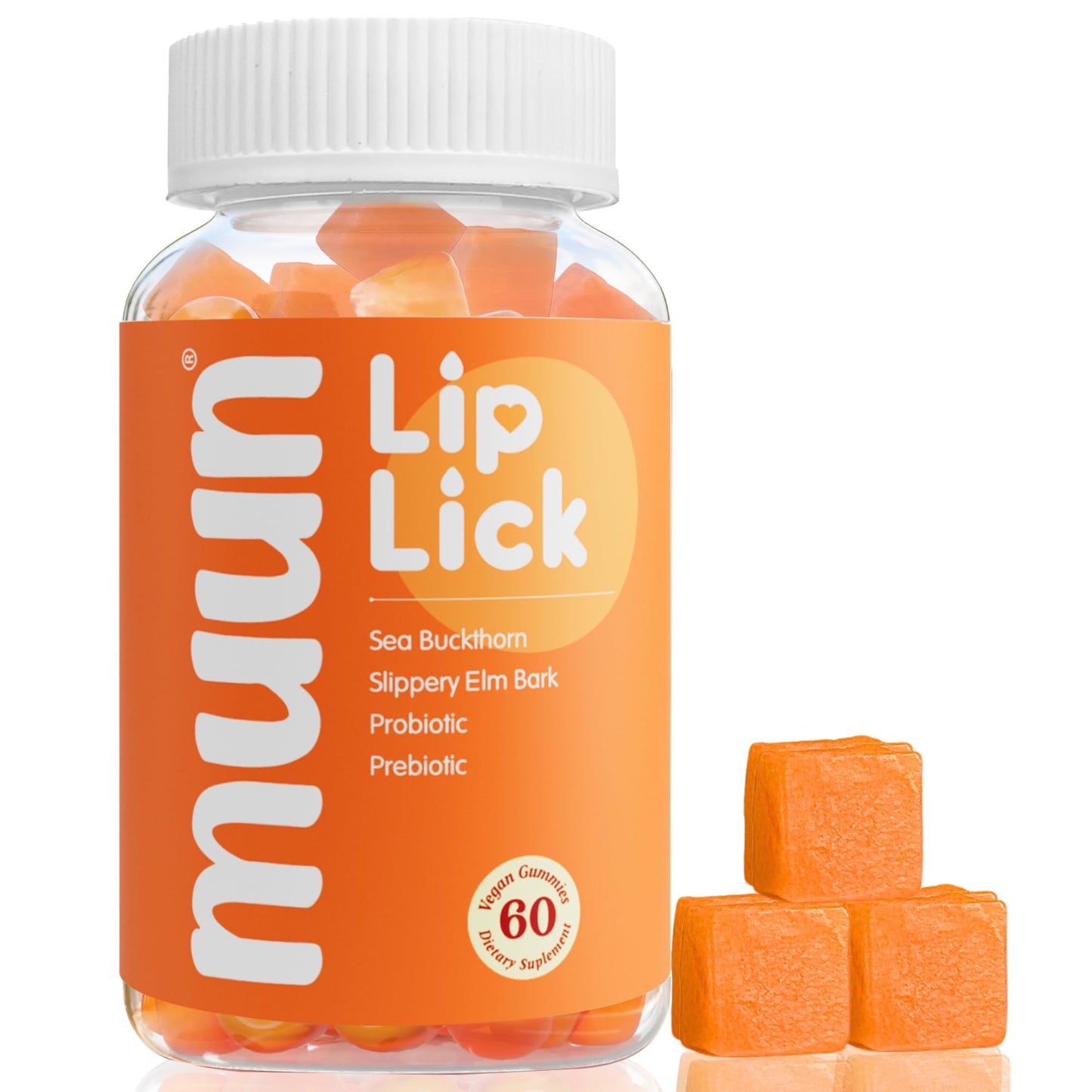 Muun Intimate Moisture Gummy with Slippery Elm Bark, Omega 6, 7, 9 & 3 Billion CFUs Probiotic, Prebiotic- Estrogen Free, Hormone Free for Feminine Care