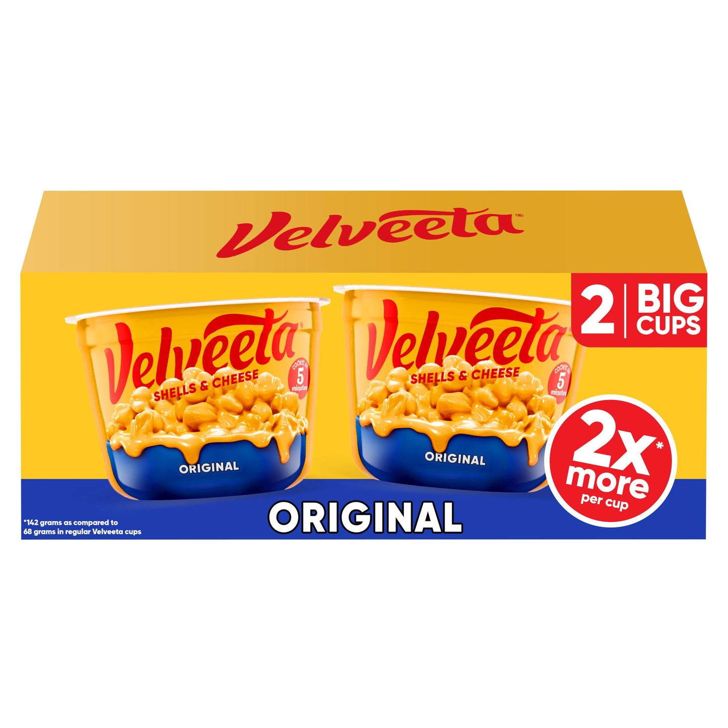 Velveeta Shells and Cheese Mac and Cheese, 2 Big Cups, for Easy Dinner or Dinner Sides, Original Flavor, 5 oz