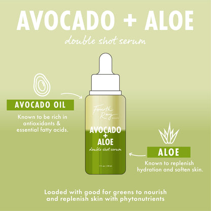 ColourPop Fourth Ray Beauty Avocado + Aloe Double Shot Face Serum - Nourishing & Hydrating Serum with Antioxidant-Rich Avocado Oil & Aloe to Soften Skin (.95 fl oz)