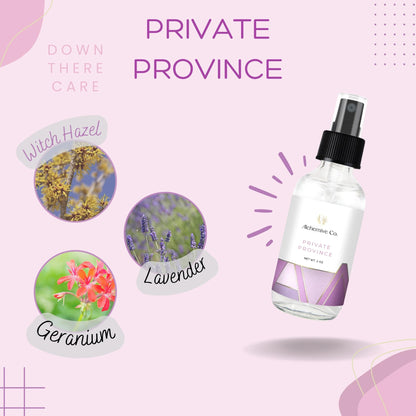 Private Province Organic Feminine Refreshing Spray | Intimate Deodorant & Freshening Mist with Geranium & Lavender Scents - 2 oz Bottle