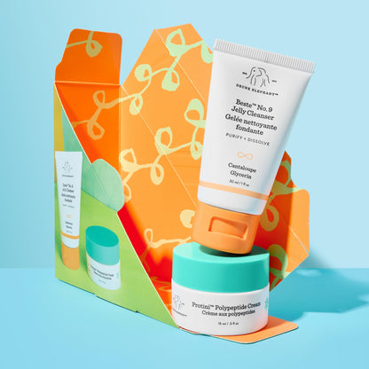 Drunk Elephant Tour de Force Travel Kit - Beste No.9 Jelly Cleanser (30ml/1 fl oz), Protini Polypeptide Cream (15 ml/0.5 fl oz) - Clean Clinical Skincare - Holiday Gift Set