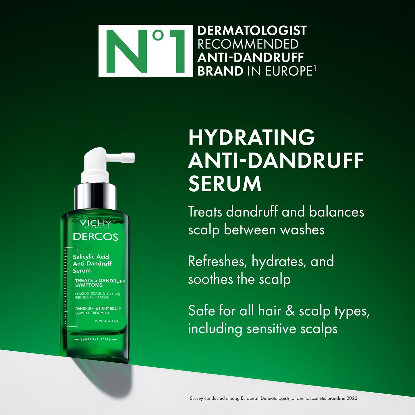 Dercos Salicylic Acid Anti-Dandruff Treatment, Scalp Treatment Targets Dandruff Symptoms & Leaves Head Feeling Hydrated & Soothed, Serum Provides Flake & Itch Relief, 3 Fl. Oz.