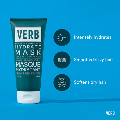 VERB Hydrate Mask, 6.8 fl oz - Intense Moisture for Dry + Frizzy Hair - Smooth + Detangle - Amber + Warm Jasmine Scent