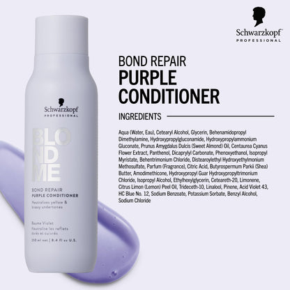 BlondMe Bond Repair Purple Conditioner for Blonde Hair, 8.45 Fl Oz | Neutralizes Yellow & Brassy Tones | Lightweight, Nourishing & Detangles | For Moisturized, Healthy-Looking Cool-Toned Blondes