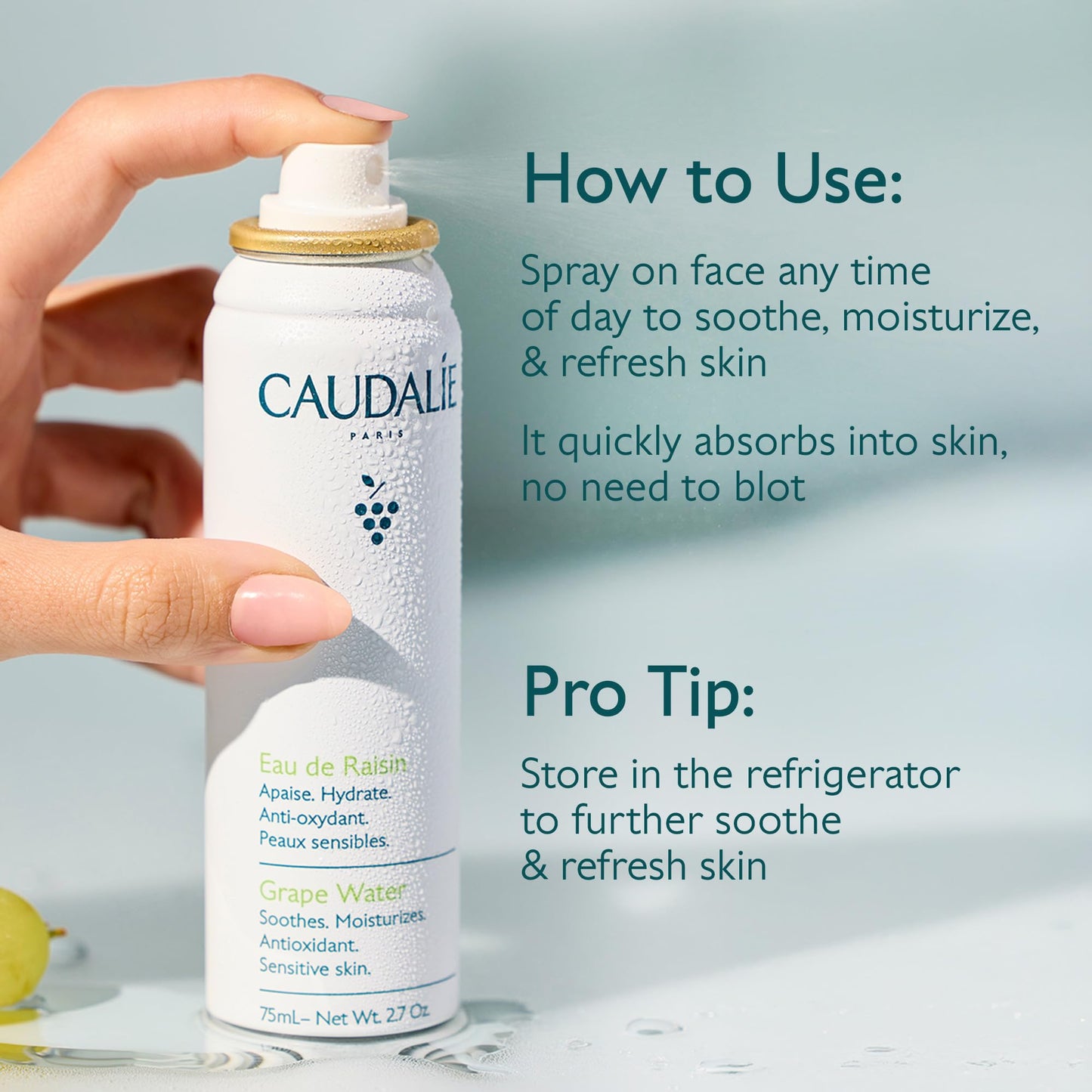 Caudalie Grape Water Moisturizing Face Mist - Soothing Organic Facial Spray to Instantly Hydrate and Strengthen the Skin Barrier, Safe for Sensitive Skin