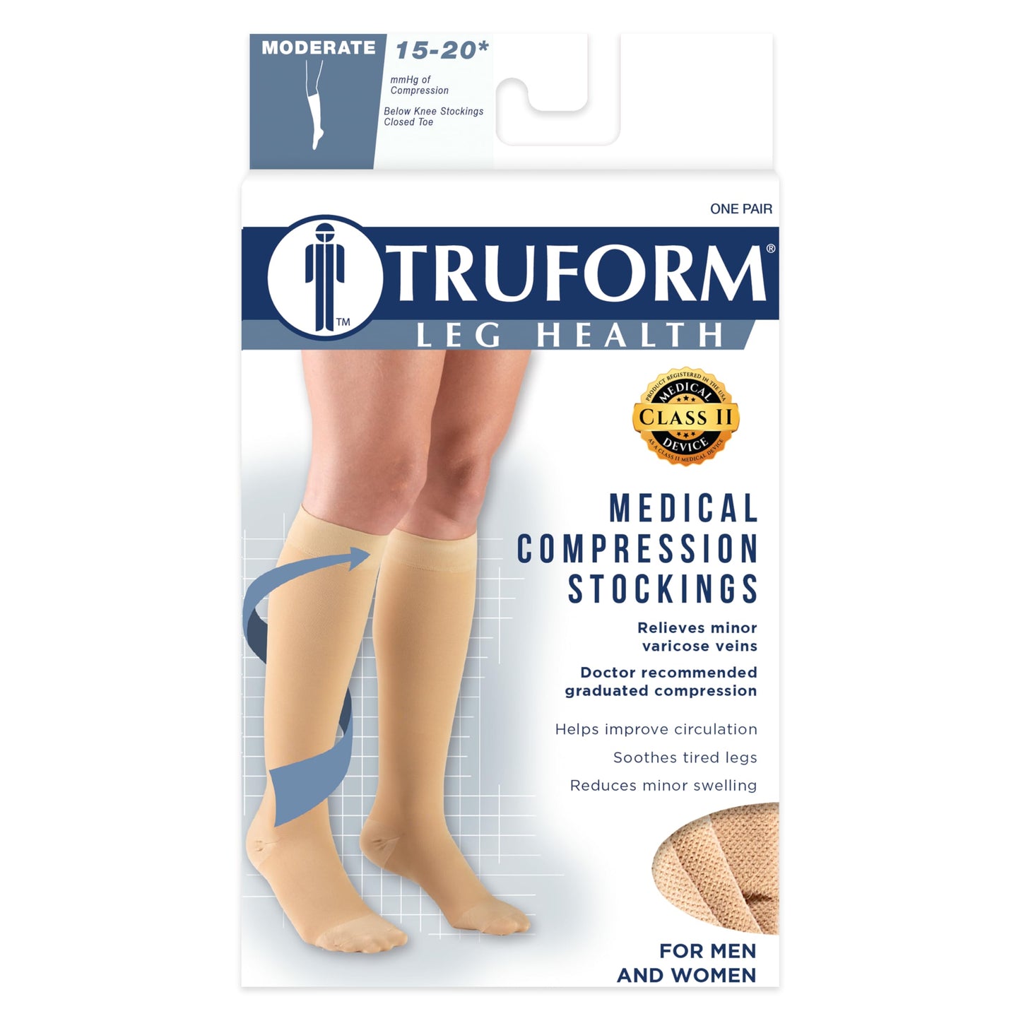 Truform 15-20 mmHg Compression Stockings for Men and Women, Knee High Length, Closed Toe, Black, Large