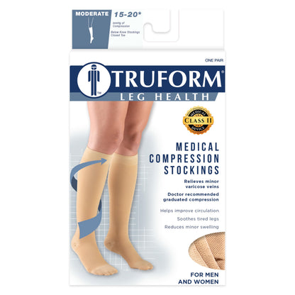 Truform 15-20 mmHg Compression Stockings for Men and Women, Knee High Length, Closed Toe, Black, Large