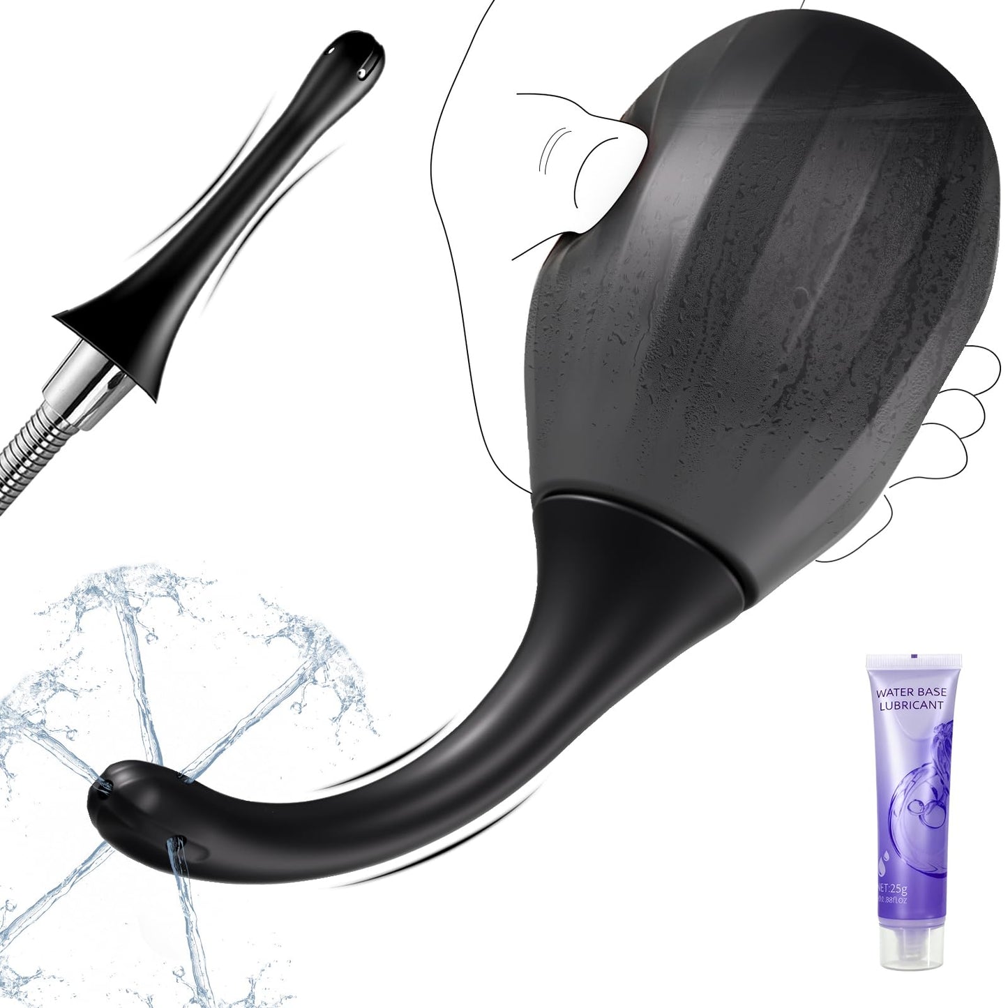 Enemas Anal Douches for Men Women - Anti Backflow Shapeable Silicone Enema Bulb, Feminine Care Cleaner Flusher Shower Enema Douche Kit for Women Men Colon Cleanse with Lube, Shower Tube Connectable