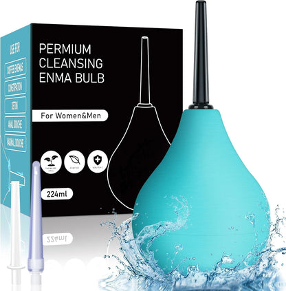Anal Douche for Men 224ML- Enema Bulb 8 oz Reusable Douche Enema Kit with 3 Replaceable Nozzle ，Analdouche Enema Bulb for Personal Hygiene(Green)