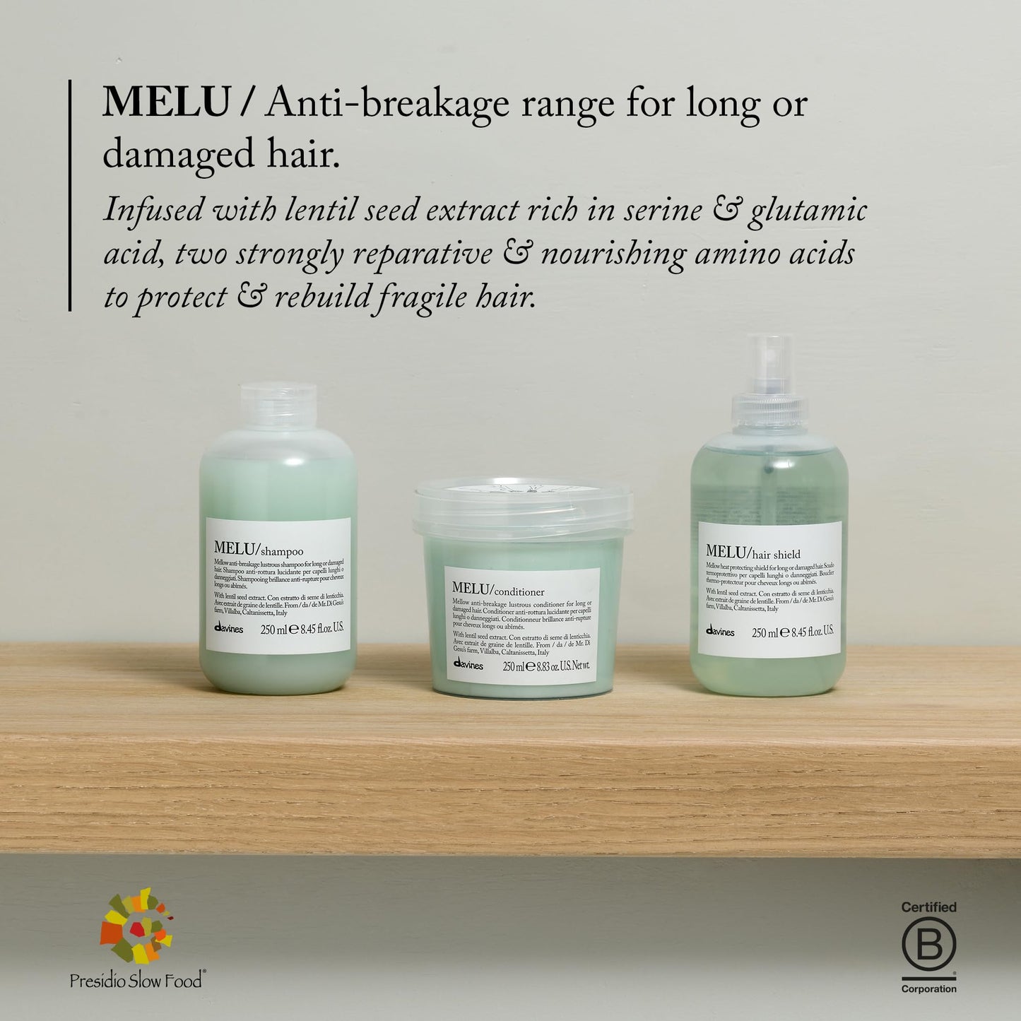 Davines MELU Hair Shield, Thermal Leave-On Conditioning Antistatic Action for All Types of Hair - Ideal Heat Protectant from Stress Caused by Straightener or Blow Dryer with Lentil Seeds, 8.45 Fl Oz
