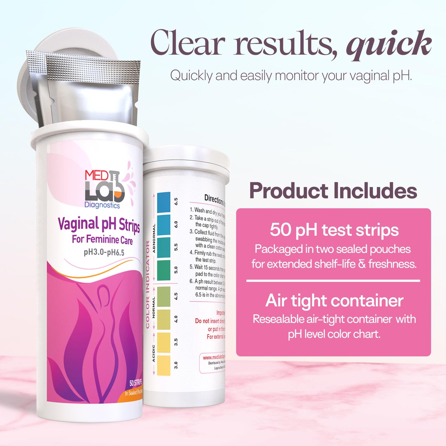 Vaginal ph Test Strips for Women(50 cnt). BV Home Test Kit for Bacterial Vaginosis, Yeast Infection and Menopause Strips. Feminine pH Test for Vaginal Acidity and Alkalinity. Strips in Sealed Pouches