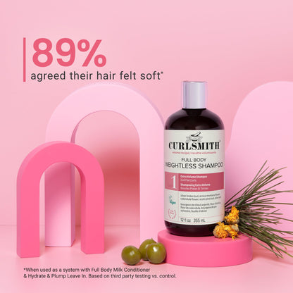 CURLSMITH Full Body Weightless Shampoo - A Volumizing Shampoo for Curls, Removes Build-up and Cleanses, For All Curl Types, Vegan & Cruelty Free (12 oz)