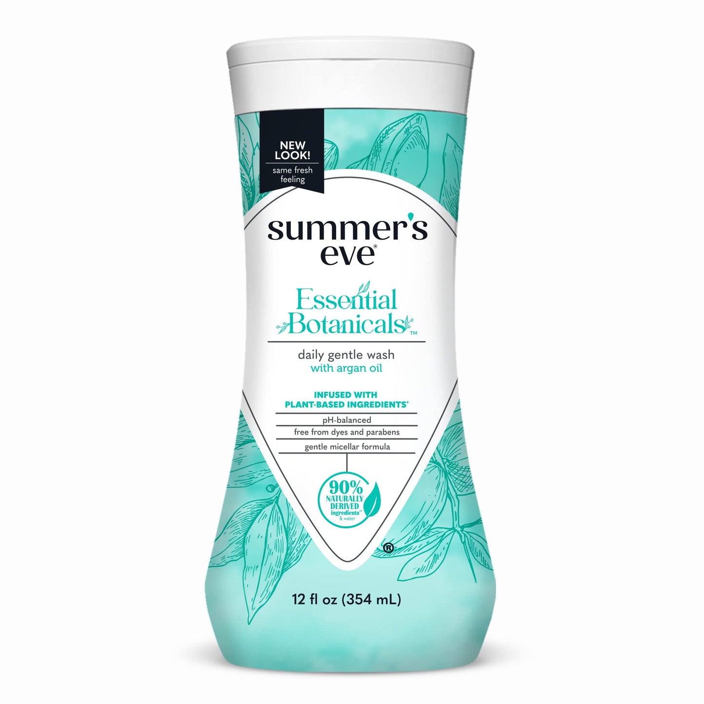 Summer's Eve Essential Botanicals All-Over Daily Feminine Wash with Argan Oil, Gentle pH-Balanced Body Wash for Women, Removes Vaginal Odor and Refreshes, 12 Fl Oz