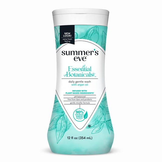 Summer's Eve Essential Botanicals All-Over Daily Feminine Wash with Argan Oil, Gentle pH-Balanced Body Wash for Women, Removes Vaginal Odor and Refreshes, 12 Fl Oz