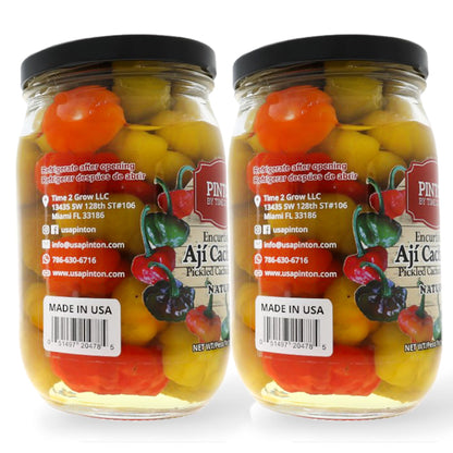 Sweet Pickled Peppers | Aji Cachucha Variety | Non-Spicy & Aromatic | Mild Peppers for Latin Cooking | Essential for Sofrito, Rice, and Stews | PINTON | 12 Oz Jars - Pack of 2