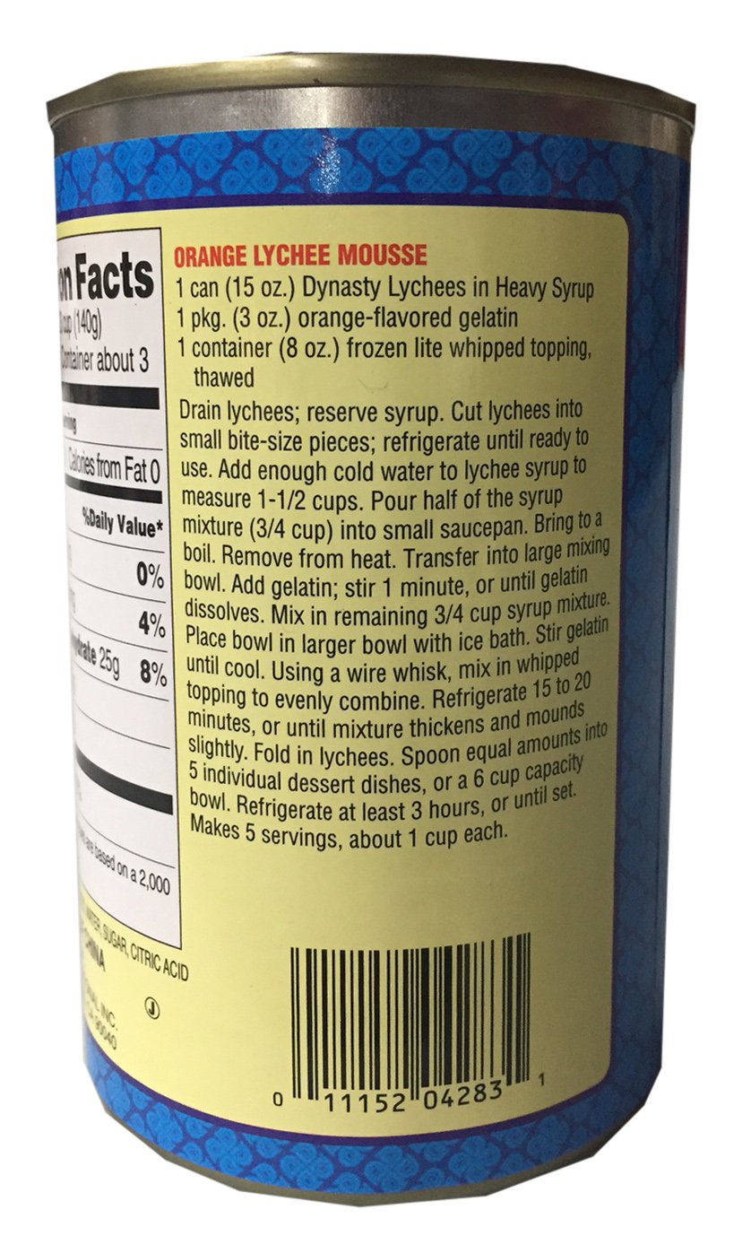 Dynasty Peeled Whole Lychee in Heavy Syrup 15 oz (2 Pack)