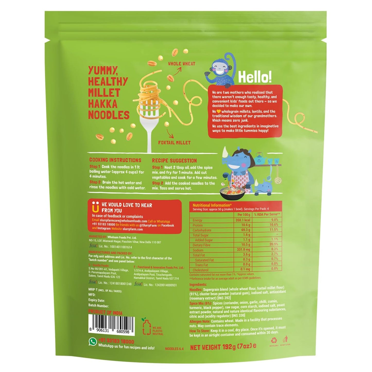 Slurrp Farm Millet Noodles Variety Pack | Mild & Classic Masala | No Maida, Not Fried | Nutritious, Wholesome & Tasty Meal for Kids & Adults | Cooks in 4 Mins | 6.77 Oz (Pack of 2)