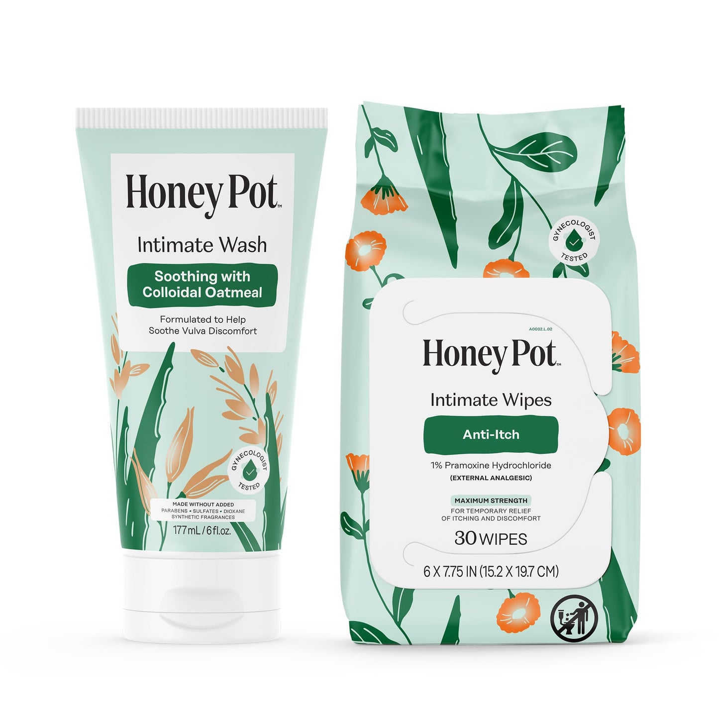 The Honey Pot Company - Feminine Wash & Feminine Wipe Bundle - Includes Ph Balance Feminine Wash and Wipes for Women - Herbal Infused Feminine Care Products - Anti-Itch
