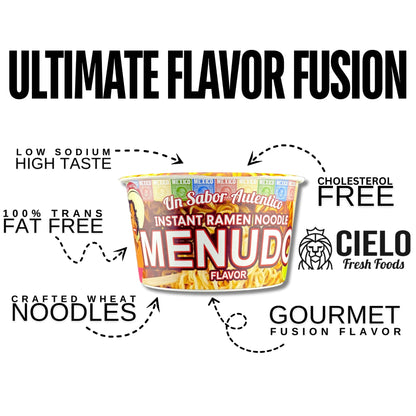 Menudo Instant Ramen Noodle Soup, Authentic Mexican Menudo Sopa, No Trans Fat, 9g Protein, Ready to Eat 3 Minute Meal, 6-Pack of 2.82oz Menudo Ramen Bowls