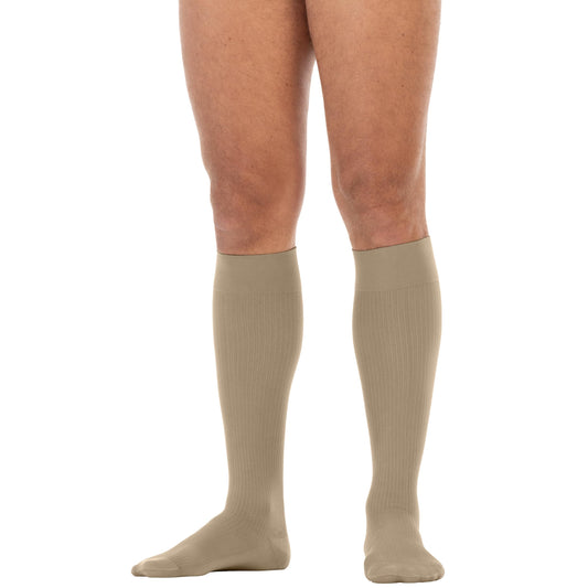 JOBST forMen Compression Socks 15-20 mmHg Knee High, with SoftFit Band, Closed Toe, Khaki, Medium